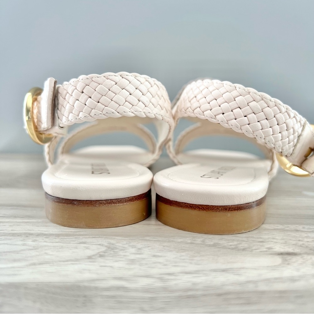 Stuart Weitzman Wovette Leather Flat Sandal | Cream Ivory | Size 7 - Picture 6 of 8